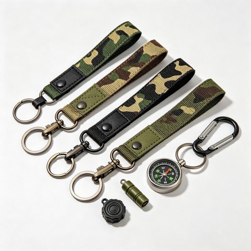 Camouflage Pattern Jacquard Polyester Webbing Wrist Lanyard Keychain with Snap Button